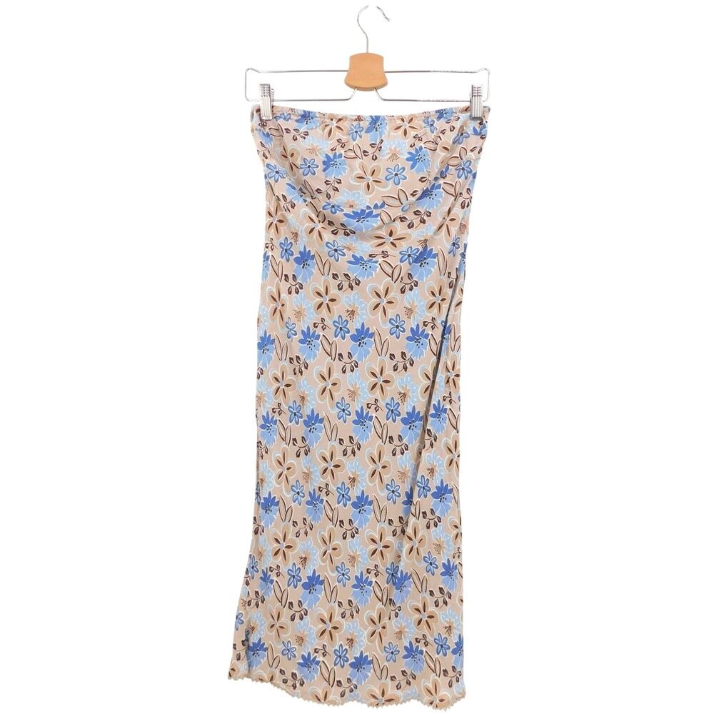 VTG‎ Charlotte Russe 90s Floral Print Strapless Tie Sheath Beaded Dress Size S